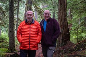 Jack and john in the forest on Mt Rainier