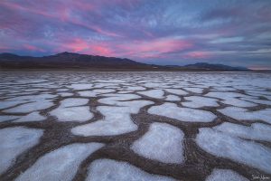 Desert salt flats at sunset